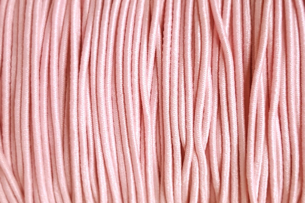 Colored round elastic ribbon,  1mm, Baby Pink, 10 m