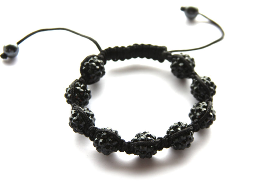 Shamballa bracelet, hematite stones, adjustable, Black, 1 pc