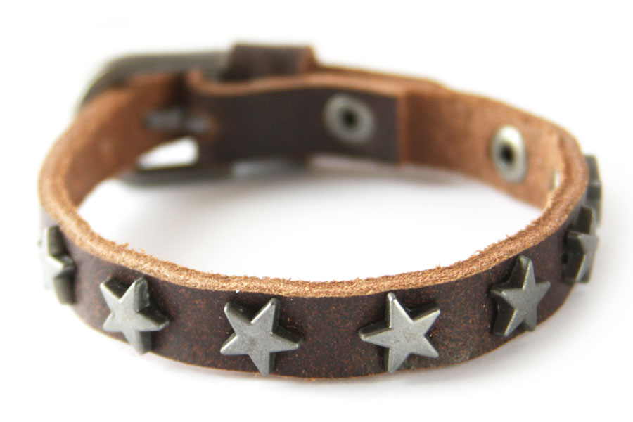 Cool leather bracelet stars, clasp, Brown, 1 pc