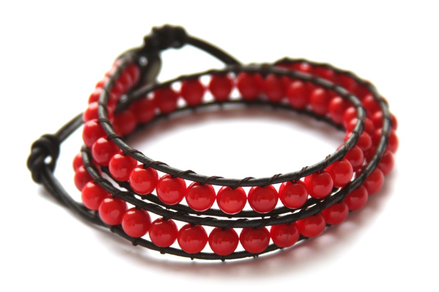 Friendship Bracelet, leather, Red Agate, 40 cm, 1 pc