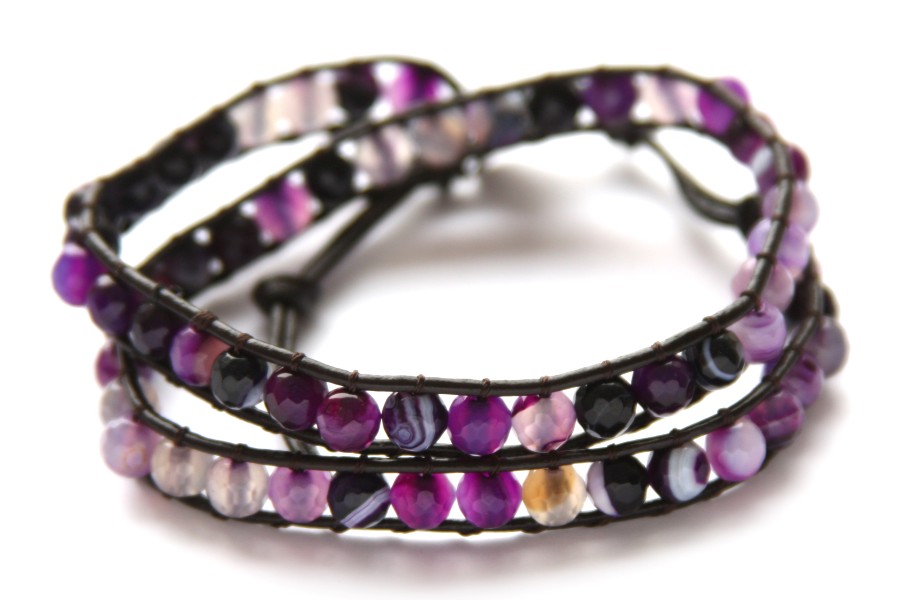 Friendship bracelet, leather, Purple Agate, 40 cm, 1 pc