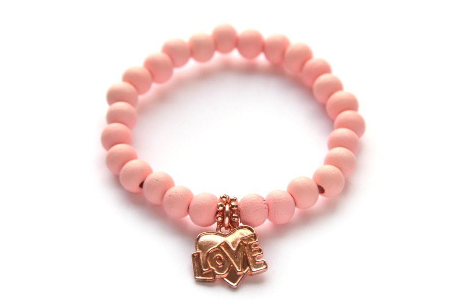 Bracelet Love, wood/rose gold pendant, Pink, 1 pc