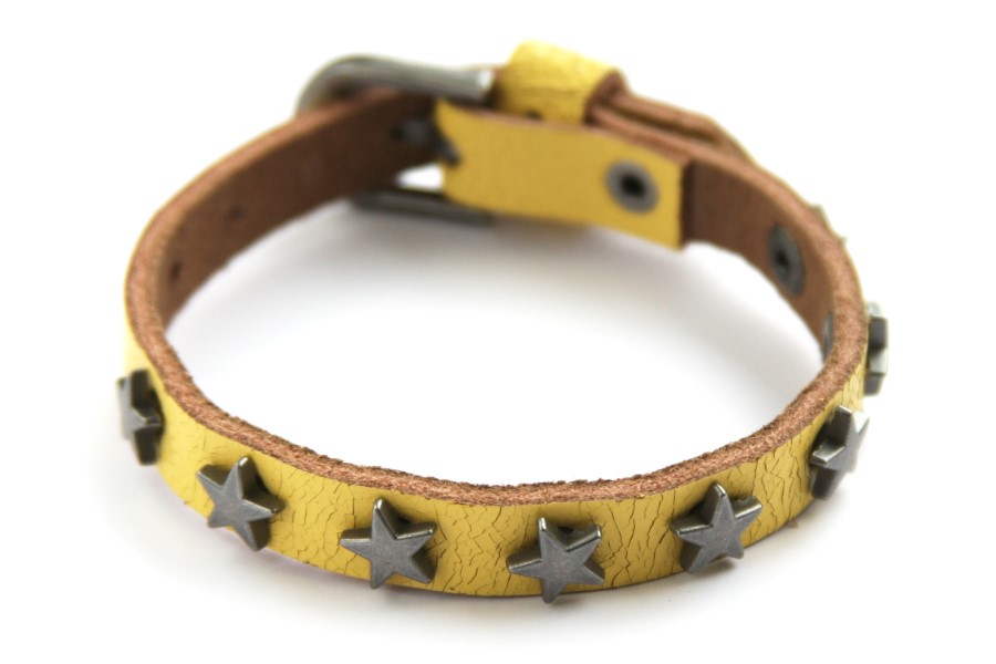 Cool leather bracelet stars, clasp, Yellow, 1 pc