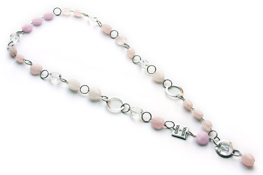 Long necklace, rings with rose quartz and glass, 1 pc