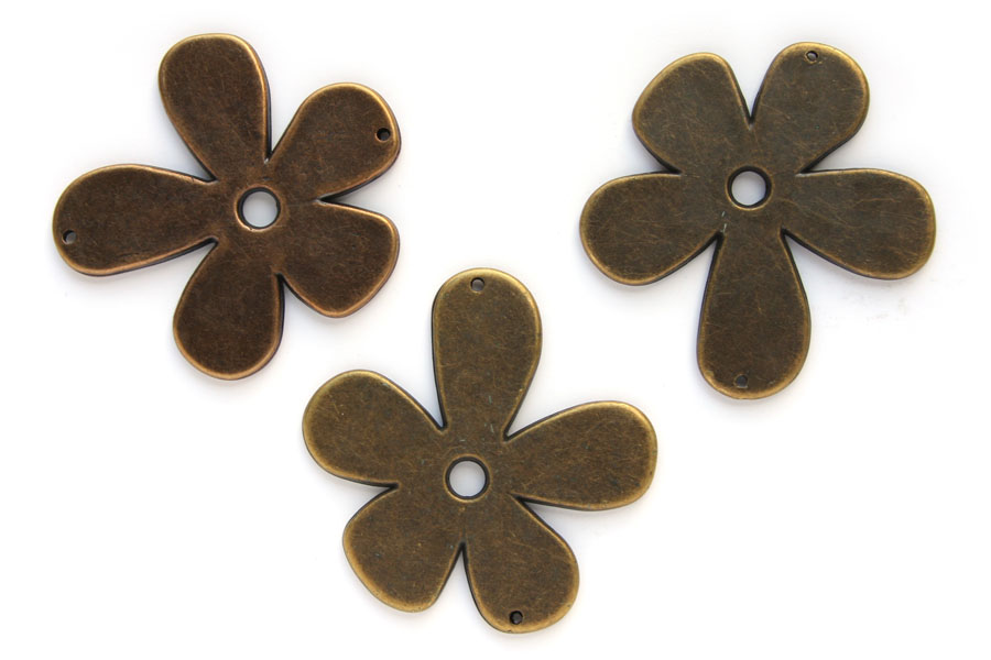 Flower shaped acrylic ornament, bronze, 2 holes, 58x55mm, 5 pcs