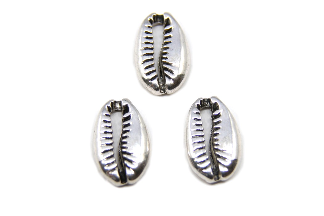 Cowrie shell, Connector, 18,5x12mm, Antique Silver, 10 pcs
