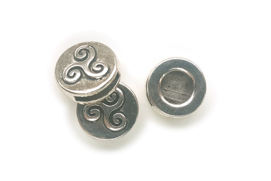 Slider, metal, round, curly, opening 10x2mm, 13mm, Antique Silve