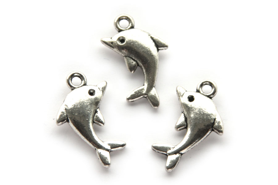 Dolphin, Metal pendant, 20x15mm, 15 pcs