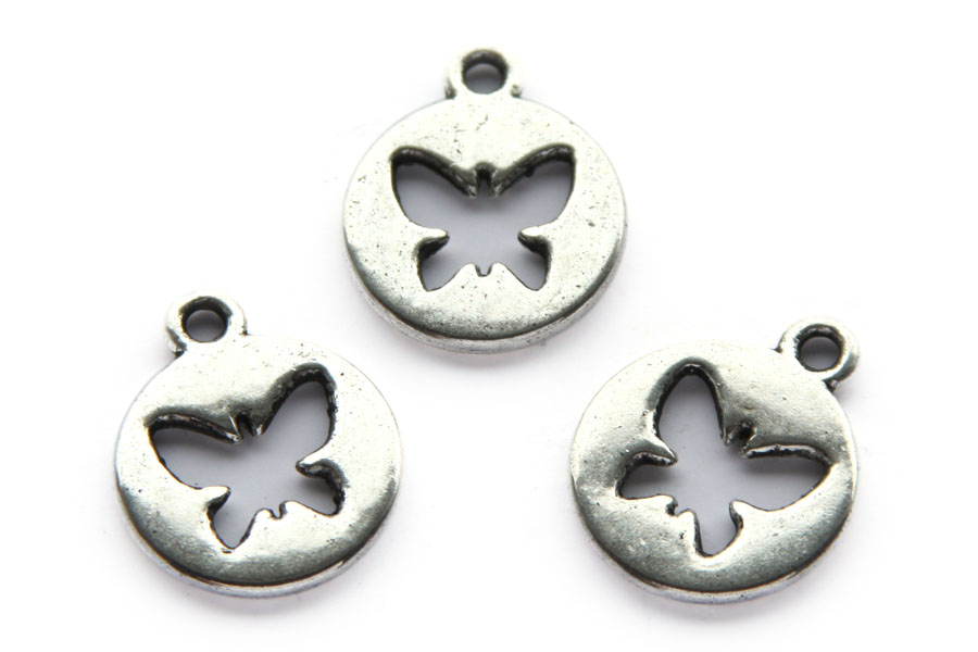 Round metal pendant, open butterfly, 17x21mm, 25 pcs