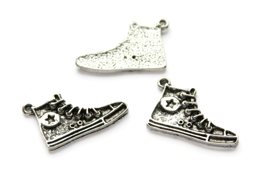 Sneaker, metal pendant/charm, 30x20mm, Silver, 10 pcs