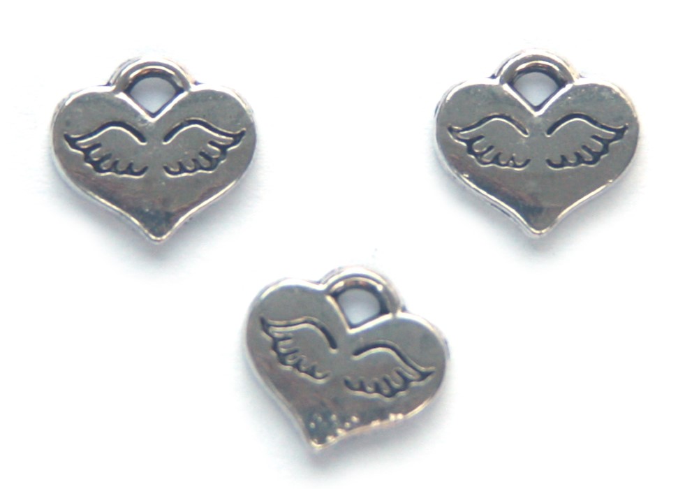 Little Heart with wing, metal pendant/charm, 9,5x10mm, Silver, 2