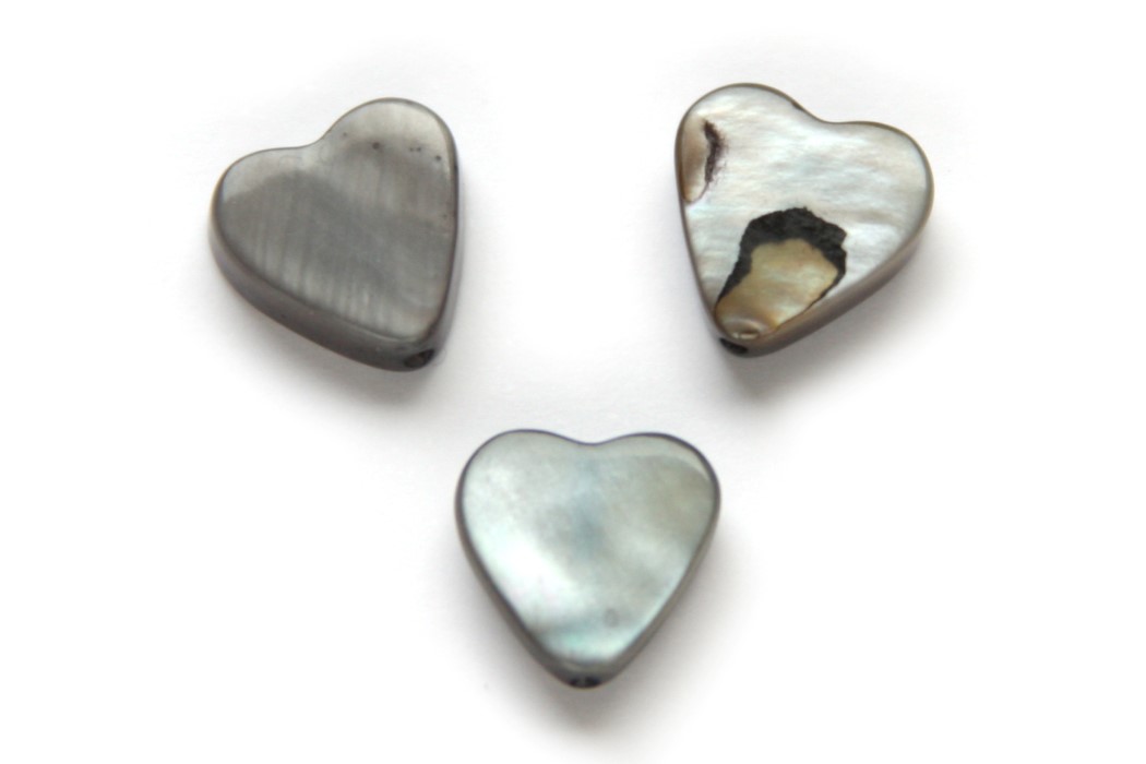 Heart shaped mother of pearl bead, 10mm, Grey, 20 pcs