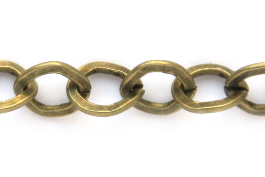 Metal Chain, bronze, flat oval links, 7mm, 1 meter