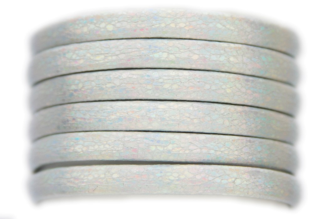 Imitation leather cord, flat, 6x3mm, Silver rainbow, 1 m